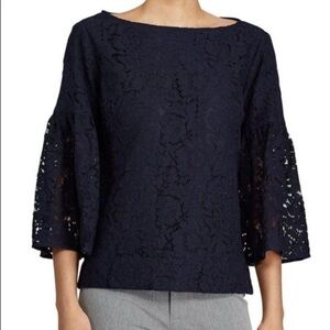 Lauren Ralph Lauren top blouse heavy lace navy blue size S